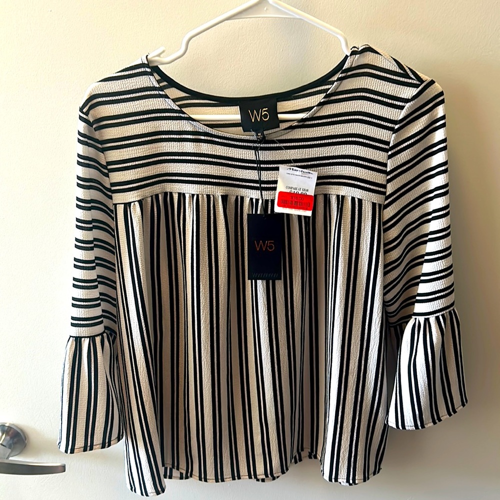B&W Striped Blouse. Size Medium.